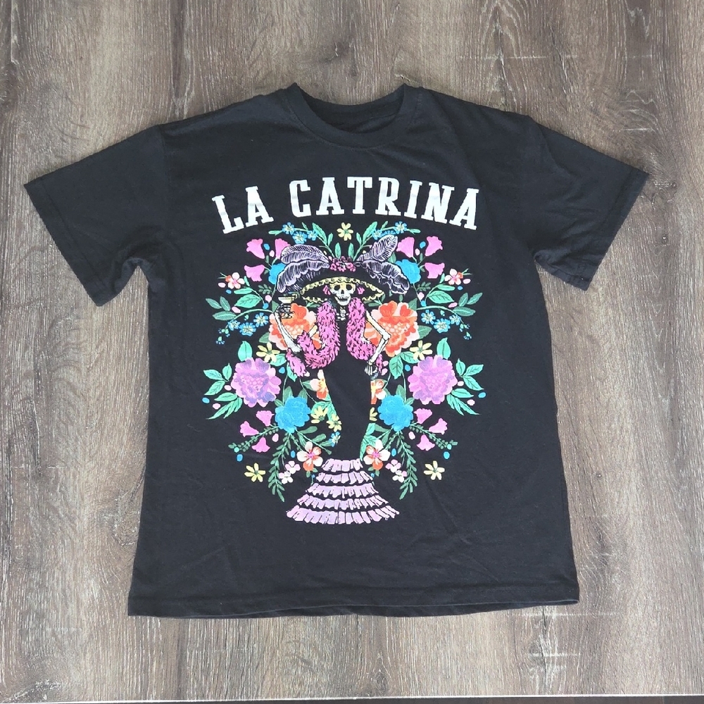 Hasta Siempre Black La Catrina Graphic T-Shirt Short Sleeve Tee XS